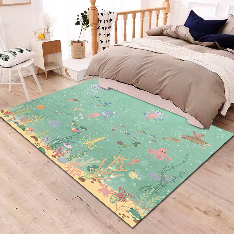 Multi-Colored Cartoon Rug Synthetics Animal Land Pattern Rug Anti-Slip Backing Machine Washable Pet Friendly Area Carpet for Baby Room Lake Green Clearhalo 'Area Rug' 'Rug' 2106315