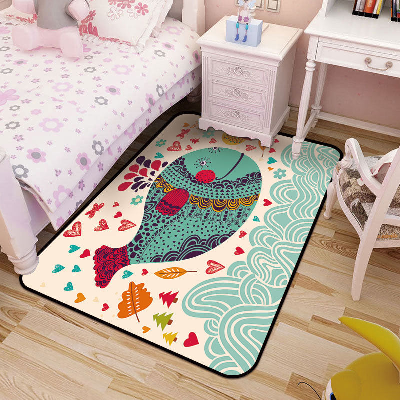 Childrens Art Drawing Print Rug Multi-Color Synthetics Rug Anti-Slip Pet Friendly Machine Washable Carpet for Nursery Lake Green Clearhalo 'Area Rug' 'Rug' 2106335