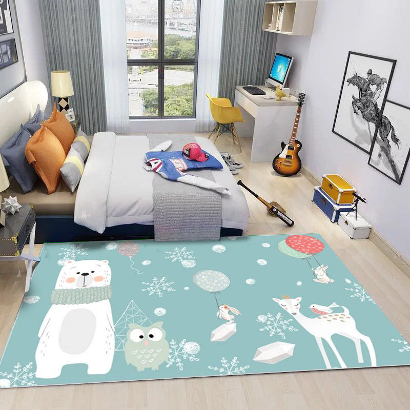 Adorable Multicolor Kids Rug Polypropylene Cartoon Carpet Pet Friendly Anti-Slip Stain Resistant Rug for Kids Bedroom Aqua Clearhalo 'Area Rug' 'Rug' 2106339