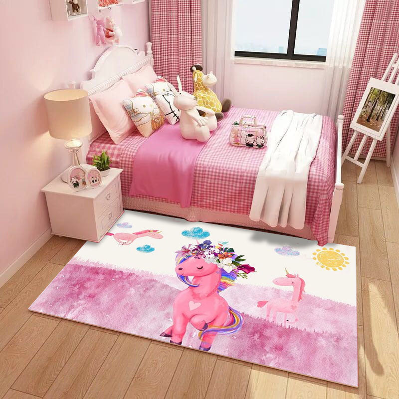 Adorable Multicolor Kids Rug Polypropylene Cartoon Carpet Pet Friendly Anti-Slip Stain Resistant Rug for Kids Bedroom Pink Clearhalo 'Area Rug' 'Rug' 2106340