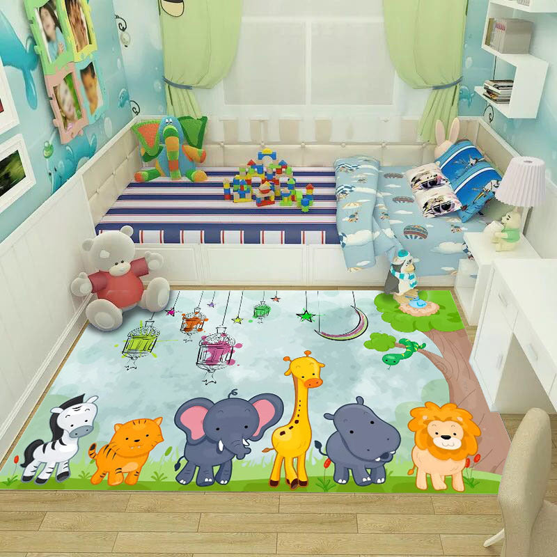 Adorable Multicolor Kids Rug Polypropylene Cartoon Carpet Pet Friendly Anti-Slip Stain Resistant Rug for Kids Bedroom Gray-Green Clearhalo 'Area Rug' 'Rug' 2106341