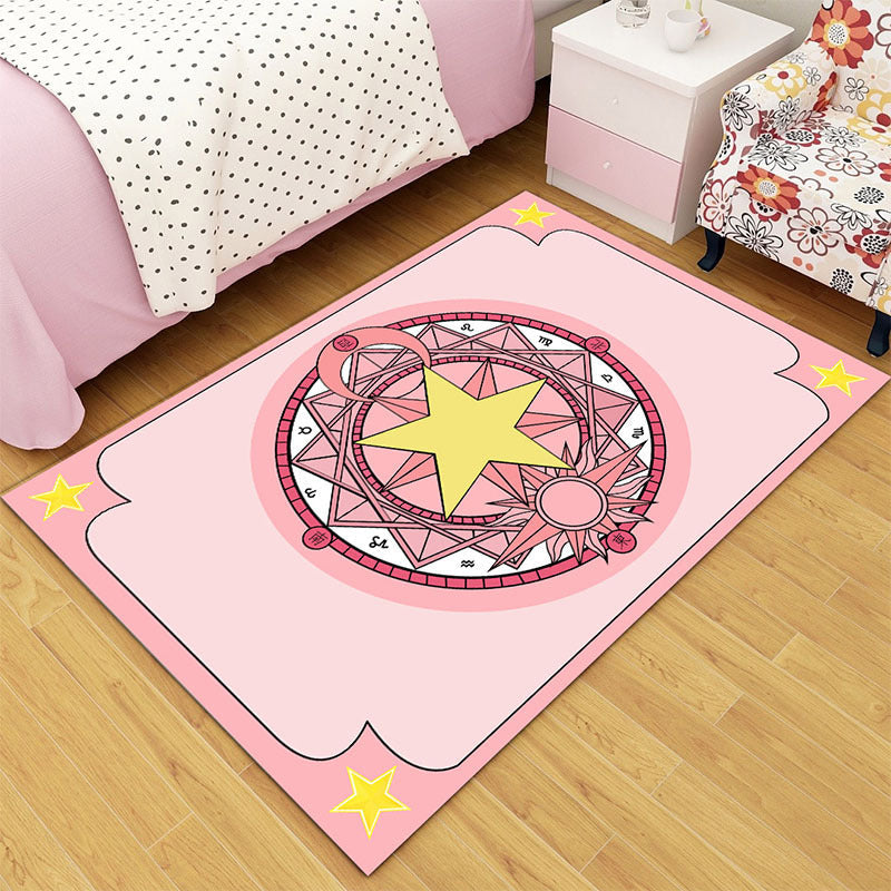 Multi-Colored Cartoon Area Rug Polyester Educational Pattern Rug Pet Friendly Stain Resistant Anti-Slip Carpet for Child Bedroom Pink Clearhalo 'Area Rug' 'Rug' 2106345