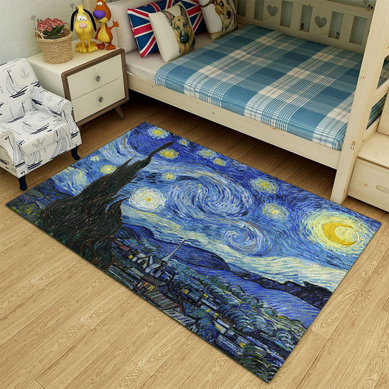 Multi-Colored Cartoon Area Rug Polyester Educational Pattern Rug Pet Friendly Stain Resistant Anti-Slip Carpet for Child Bedroom Dark Blue Clearhalo 'Area Rug' 'Rug' 2106346