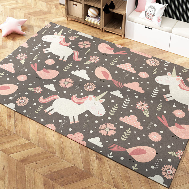 Multi-Colored Cartoon Area Rug Polyester Educational Pattern Rug Pet Friendly Stain Resistant Anti-Slip Carpet for Child Bedroom Grey Clearhalo 'Area Rug' 'Rug' 2106347