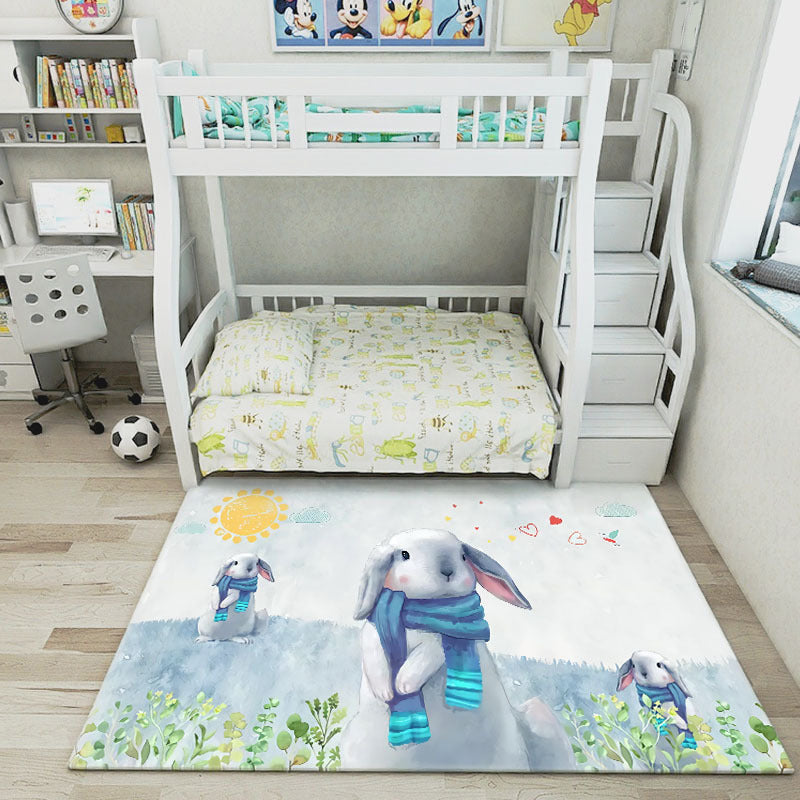 Multi-Colored Cartoon Area Rug Polyester Educational Pattern Rug Pet Friendly Stain Resistant Anti-Slip Carpet for Child Bedroom Gray-Blue Clearhalo 'Area Rug' 'Rug' 2106349