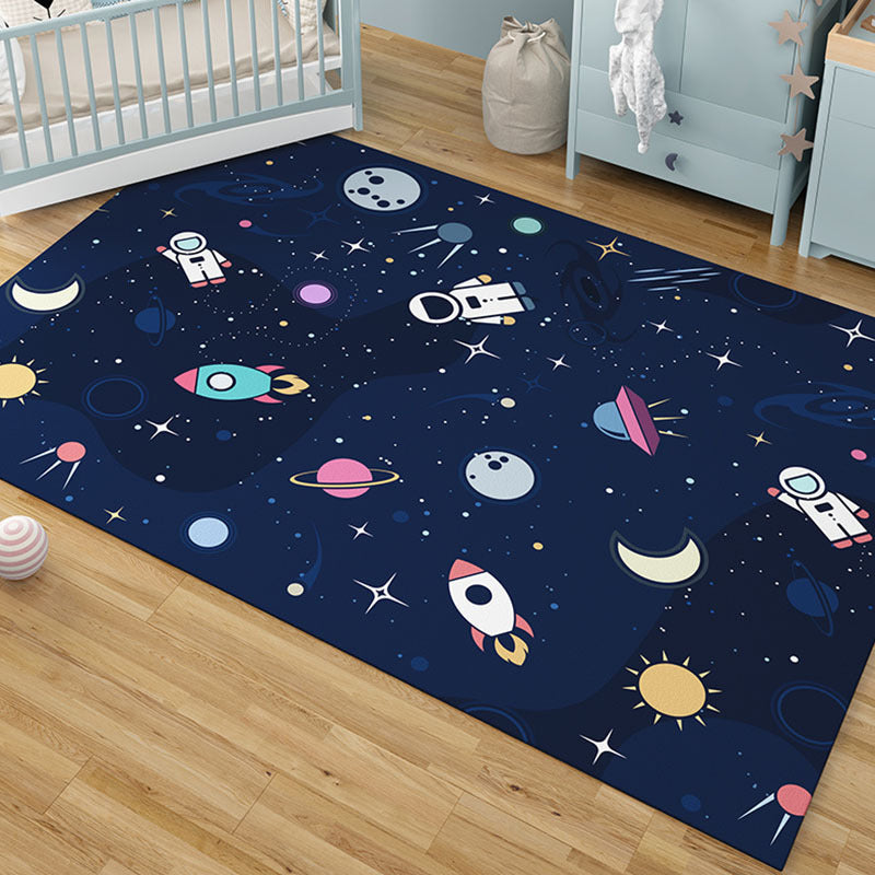 Multi-Colored Cartoon Area Rug Polyester Educational Pattern Rug Pet Friendly Stain Resistant Anti-Slip Carpet for Child Bedroom Navy Clearhalo 'Area Rug' 'Rug' 2106350