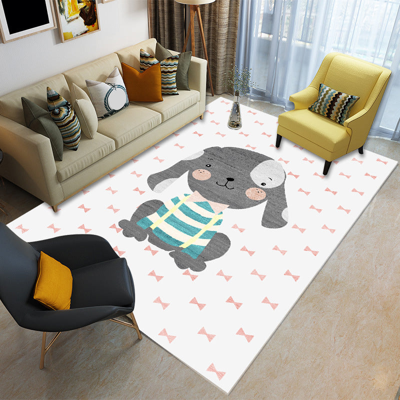 Childhood Multi-Color Cartoon Rug Polypropylene Animal Carpet Non-Slip Backing Stain Resistant Washable Rug for Baby Room White Clearhalo 'Area Rug' 'Rug' 2106364