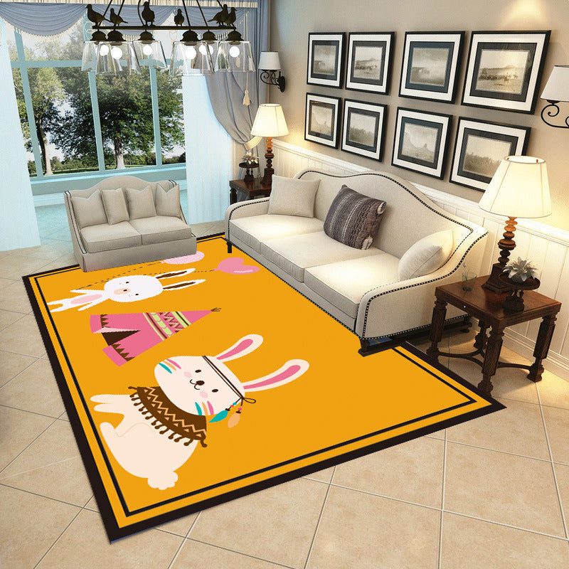 Childhood Multi-Color Cartoon Rug Polypropylene Animal Carpet Non-Slip Backing Stain Resistant Washable Rug for Baby Room Yellow Clearhalo 'Area Rug' 'Rug' 2106365