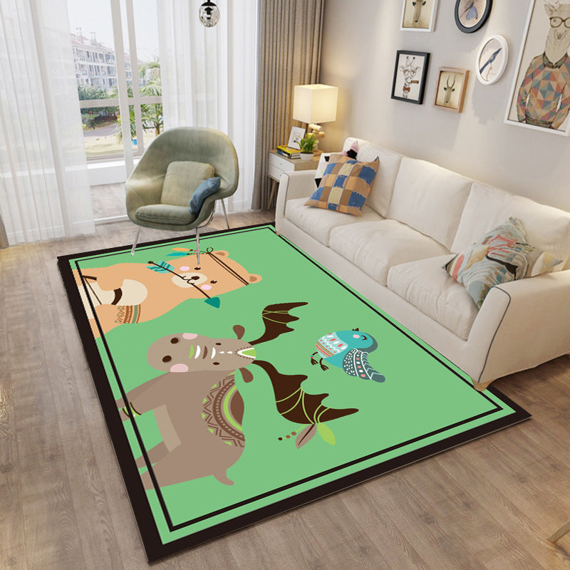 Childhood Multi-Color Cartoon Rug Polypropylene Animal Carpet Non-Slip Backing Stain Resistant Washable Rug for Baby Room Green Clearhalo 'Area Rug' 'Rug' 2106367