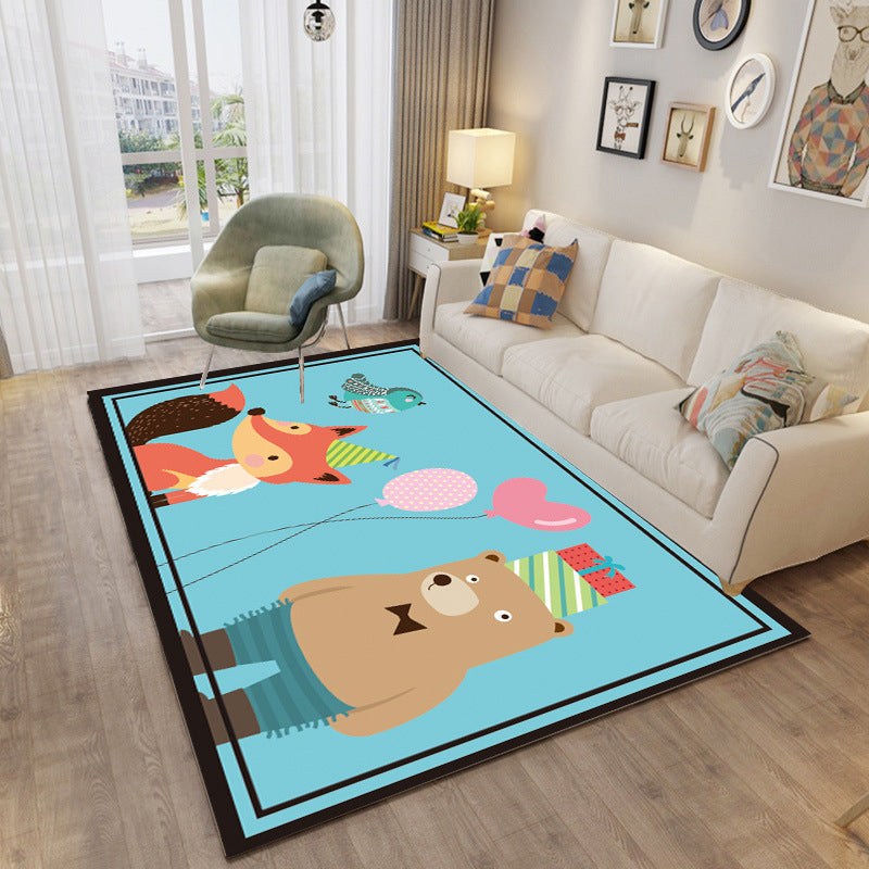 Childhood Multi-Color Cartoon Rug Polypropylene Animal Carpet Non-Slip Backing Stain Resistant Washable Rug for Baby Room Blue Clearhalo 'Area Rug' 'Rug' 2106368