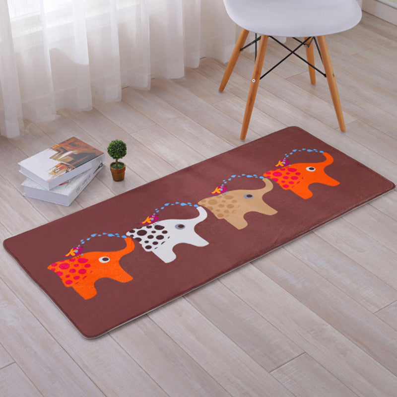 Lovely Multicolor Animal Patterned Rug Synthetics Kids Carpet Washable Stain Resistant Non-Slip Rug for Bedroom Dark Coffee 1'8