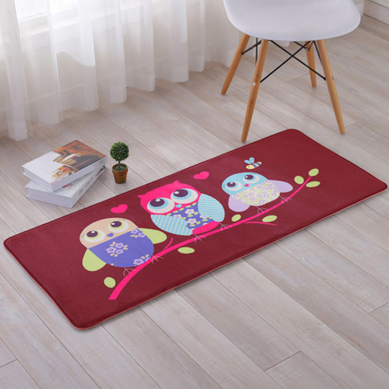 Lovely Multicolor Animal Patterned Rug Synthetics Kids Carpet Washable Stain Resistant Non-Slip Rug for Bedroom Crimson 1'8