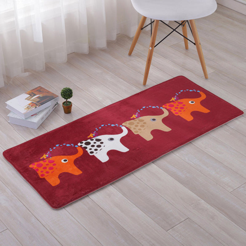 Lovely Multicolor Animal Patterned Rug Synthetics Kids Carpet Washable Stain Resistant Non-Slip Rug for Bedroom Red 1'8