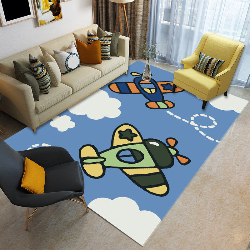 Cartoon Boys Bedroom Rug Multi-Colored Spacecraft Pattern Rug Polyester Stain Resistant Anti-Slip Backing Pet Friendly Rug Blue Clearhalo 'Area Rug' 'Rug' 2106377