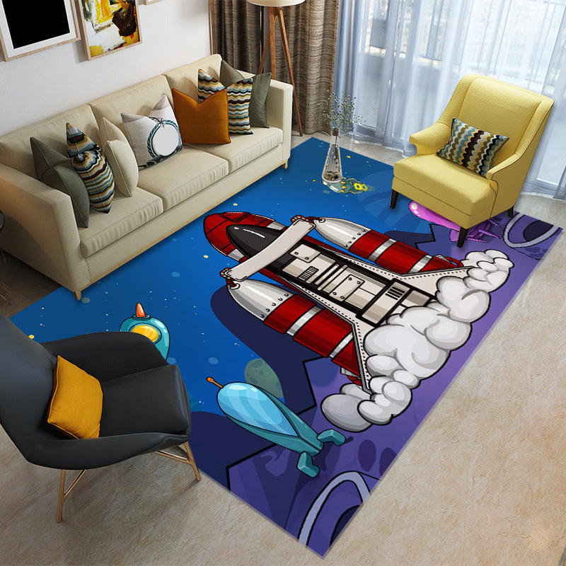 Cartoon Boys Bedroom Rug Multi-Colored Spacecraft Pattern Rug Polyester Stain Resistant Anti-Slip Backing Pet Friendly Rug Navy Clearhalo 'Area Rug' 'Rug' 2106379