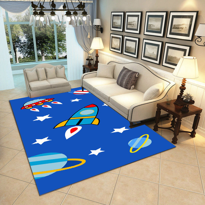 Cartoon Boys Bedroom Rug Multi-Colored Spacecraft Pattern Rug Polyester Stain Resistant Anti-Slip Backing Pet Friendly Rug Royal Blue Clearhalo 'Area Rug' 'Rug' 2106381