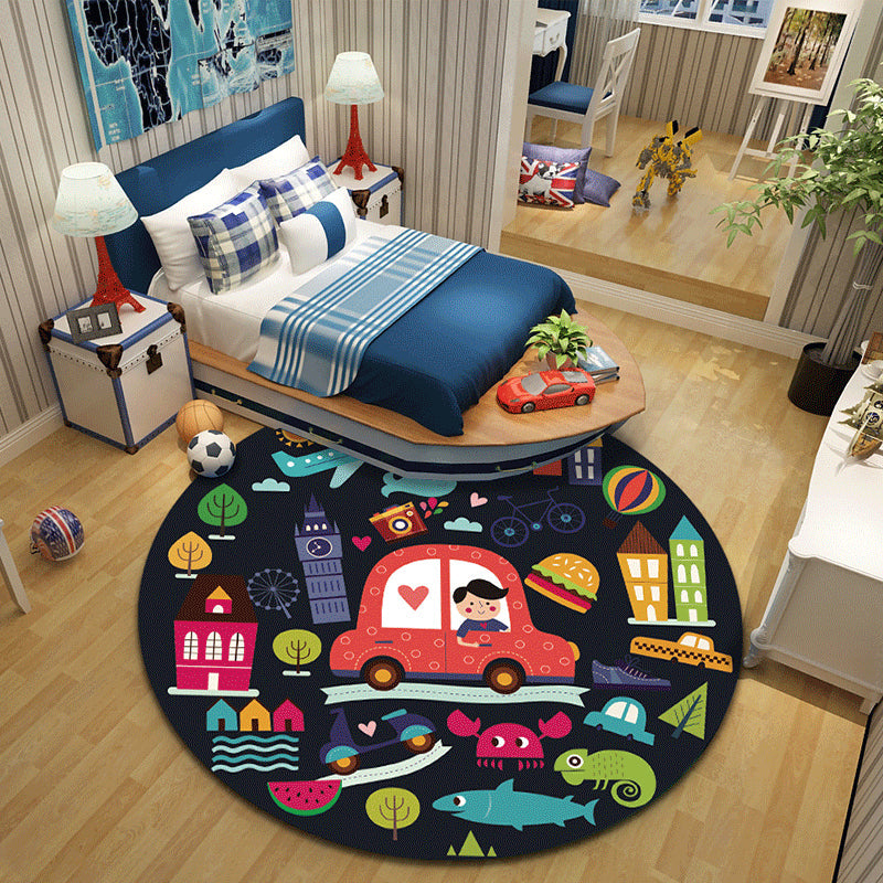 Cartoon Character Indoor Rug Multi Colored Polyester Carpet Stain Resistant Non-Slip Backing Pet Friendly Rug for Child Room Black Clearhalo 'Area Rug' 'Rug' 2106426