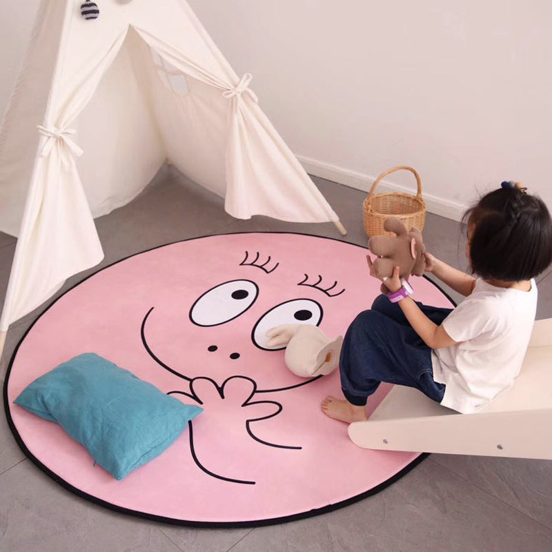 Pink Baby Room Rug Nordic Face Expression Sketch Rug Synthetics Pet Friendly Washable Non-Slip Backing Area Carpet Clearhalo 'Area Rug' 'Rug' 2106443