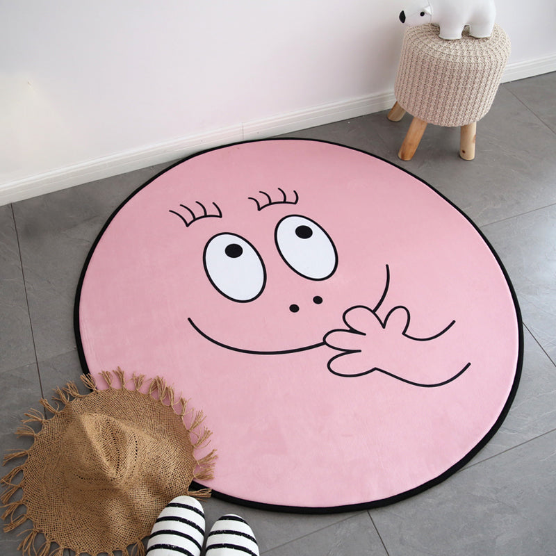 Pink Baby Room Rug Nordic Face Expression Sketch Rug Synthetics Pet Friendly Washable Non-Slip Backing Area Carpet Pink Clearhalo 'Area Rug' 'Rug' 2106444