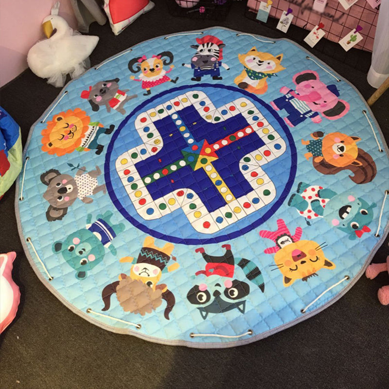 Multicolor Childrens Art Rug Cotton Cartoon Quilted Rug Easy Care Play Rug for Nursery Sky Blue 4'9
