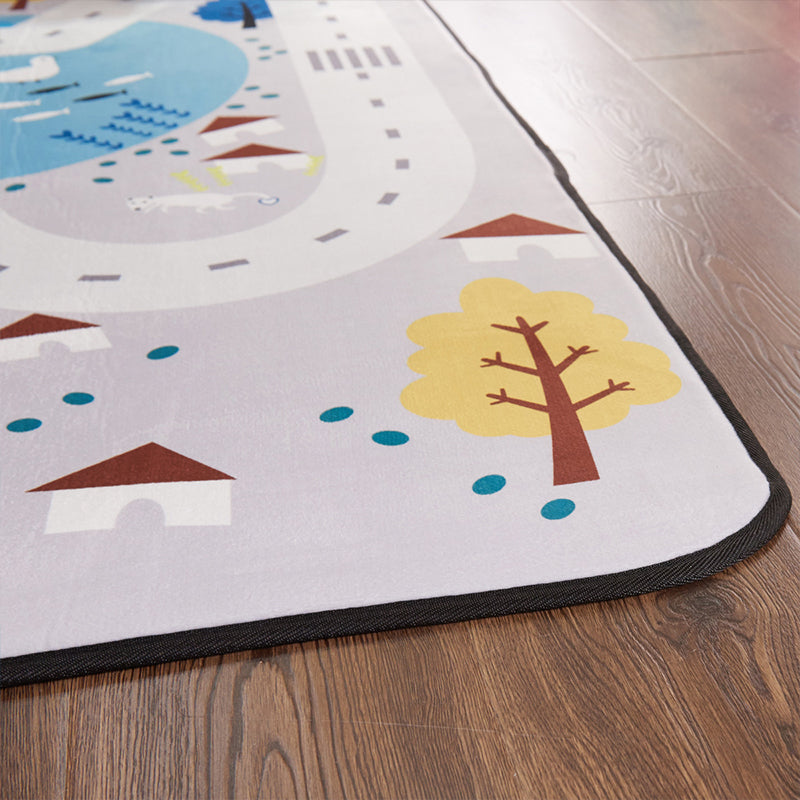 Educational Road Map Rug Grey Kids Style Carpet Polypropylene Stain Resistant Washable Anti-Slip Backing Rug for Bedroom Clearhalo 'Area Rug' 'Rug' 2106472