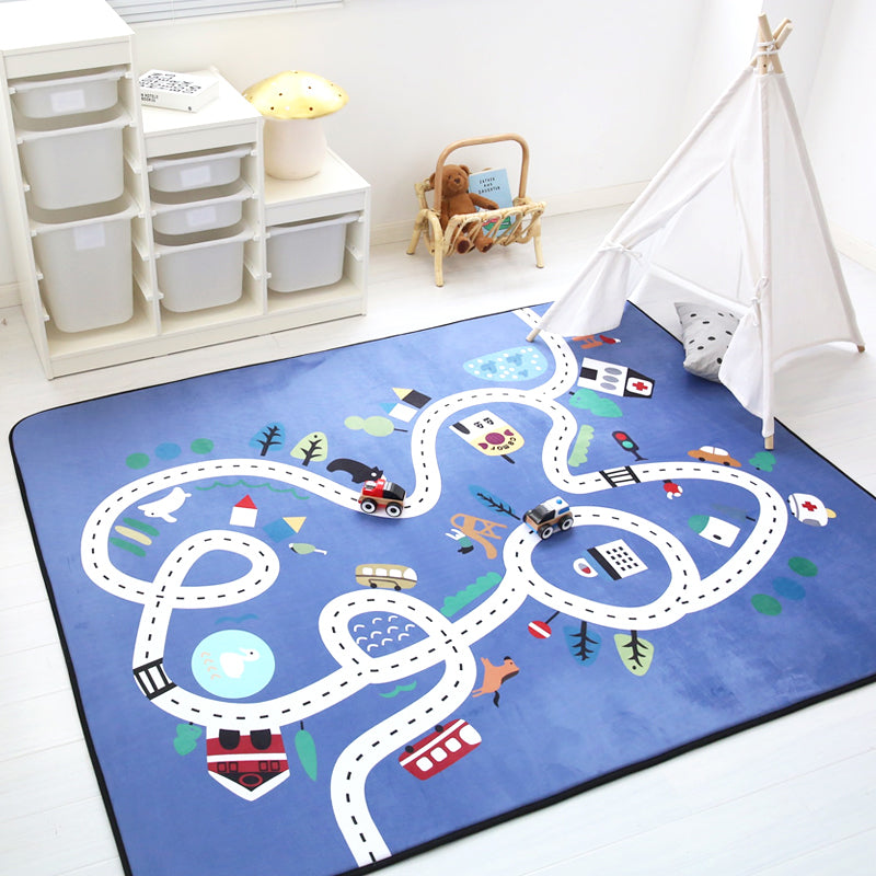 Educational Traffic Play Rug Multicolor Kids Rug Cotton Machine Washable Anti-Slip Backing Pet Friendly Carpet for Boys Room Clearhalo 'Area Rug' 'Rug' 2106484