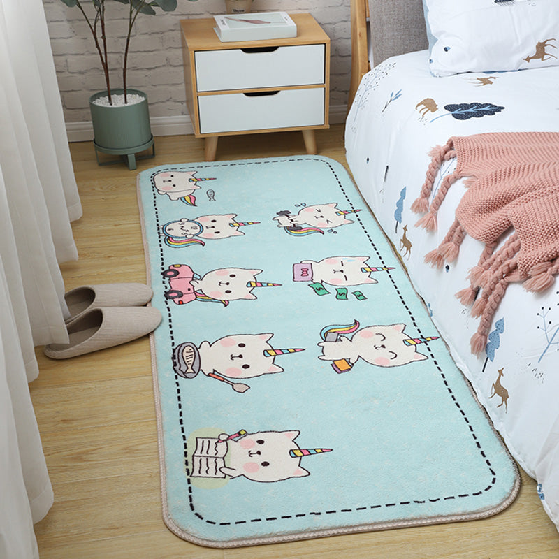 Kids Bedroom Area Rug Multi Colored Animal Sketch Rug Cotton Machine Wash Carpet Light Blue Clearhalo 'Area Rug' 'Rug' 2106501