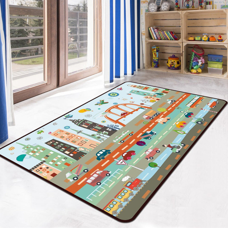 Learn and Play Kids Indoor Rug Multi Color City Traffic Carpet Washable Pet Friendly Anti-Slip Backing Rug for Boys Room Gray Blue Clearhalo 'Area Rug' 'Rug' 2106507
