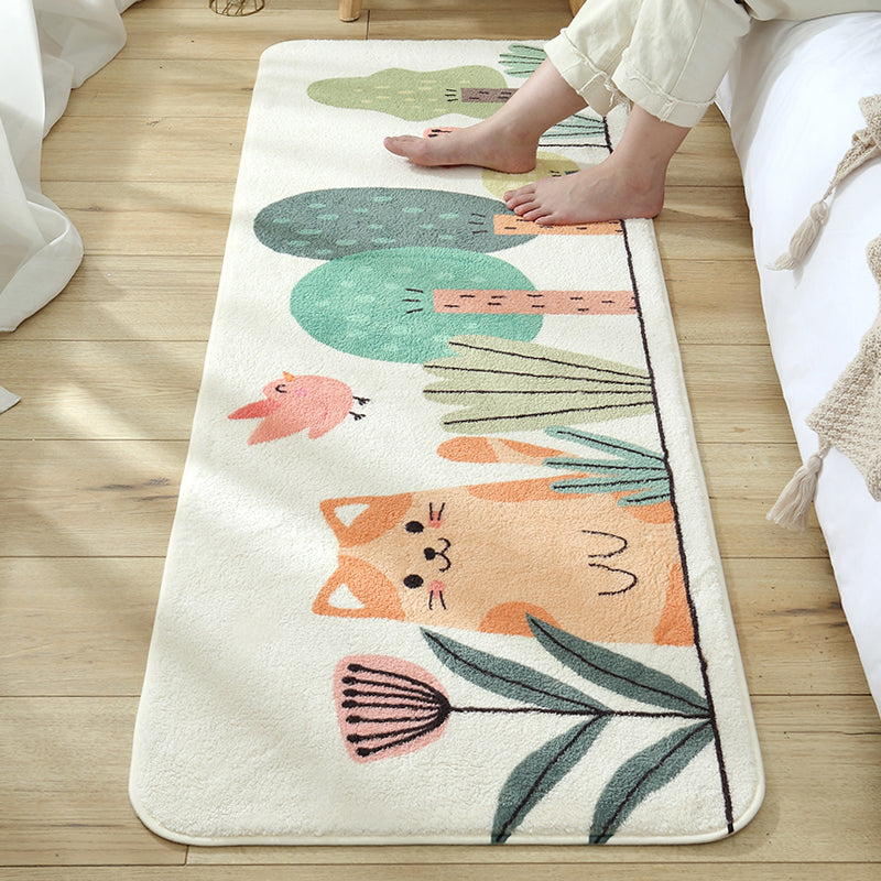 Green Kids Rug Synthetics Cat in the Woods Pattern Carpet Pet Friendly Machine Washable Non-Slip Backing Rug for Bedroom Green Clearhalo 'Area Rug' 'Rug' 2106509