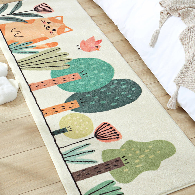 Green Kids Rug Synthetics Cat in the Woods Pattern Carpet Pet Friendly Machine Washable Non-Slip Backing Rug for Bedroom Clearhalo 'Area Rug' 'Rug' 2106510