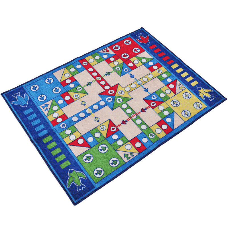 Playable Kids Rug Blue Aeroplane Chess Game Rug Non-Slip Backing Pet Friendly Stain Resistant Carpet for Kindergarten Clearhalo 'Area Rug' 'Rug' 2106523