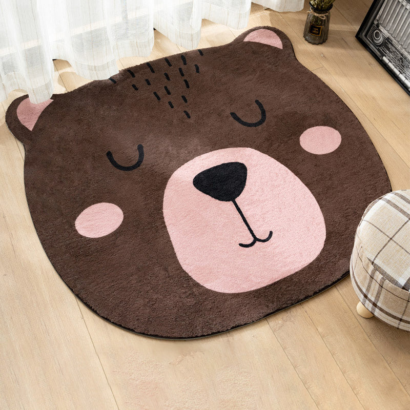 Multi Color Nursery Rug Cartoon Animal Head Pattern Rug Polyester Non-Slip Backing Stain Resistant Machine Washable Rug Brown Clearhalo 'Area Rug' 'Rug' 2106529