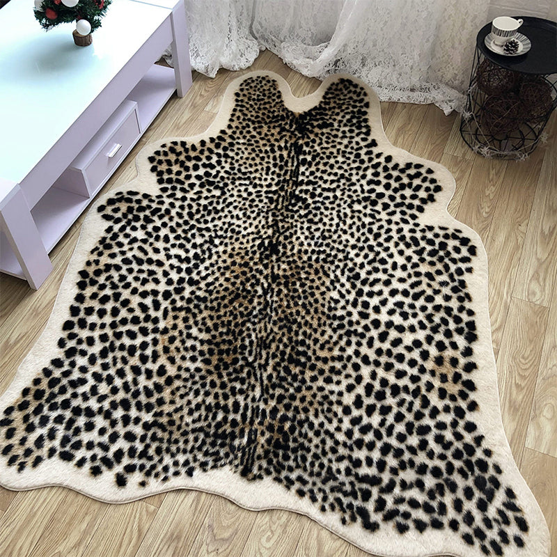 Irregular Shaped Leopard Print Rug Black Nordic Carpet Synthetics Non-Slip Backing Washable Pet Friendly Rug for Bedroom Black 5'3