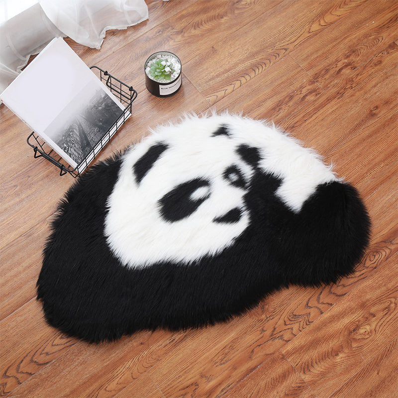 Fluffy Kids Rug Black and White Panda Pet Friendly Washable Anti-Slip Backing Rug for Child Room Black-White 1'9