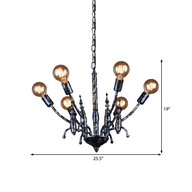 Black 6 Lights Chandelier Light Fixture Vintage Metal Exposed Bulb Pendant Lamp with Sputnik Shade Clearhalo 'Cast Iron' 'Ceiling Lights' 'Chandeliers' 'Industrial Chandeliers' 'Industrial' 'Metal' 'Middle Century Chandeliers' 'Rustic Chandeliers' 'Tiffany' Lighting' 210662