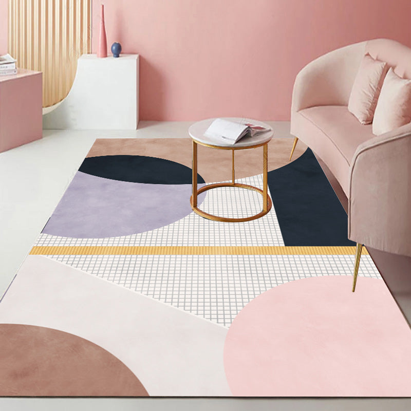 Multi Colored Geometric Block Rug Polyester Nordic Carpet Machine Washable Stain Resistant Non-Slip Backing Rug for Living Room Pink Clearhalo 'Area Rug' 'Rug' 2106763