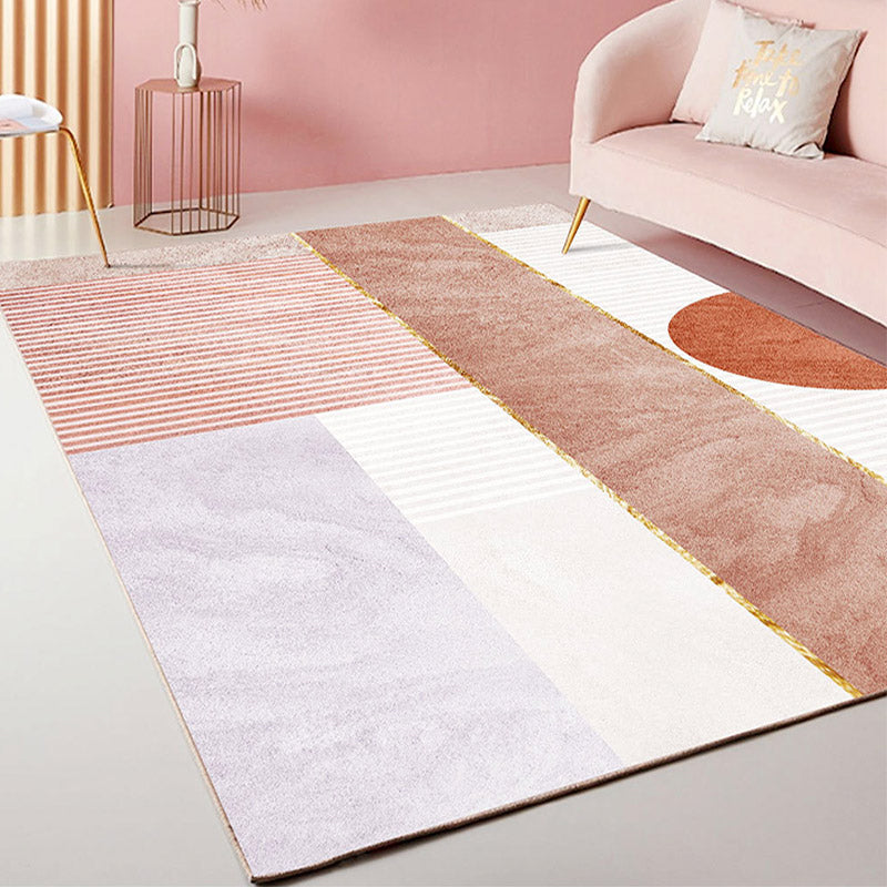 Morandi Color Living Room Rug Nordic Colorblock with Twisted Line Rug Polypropylene Non-Slip Washable Stain Resistant Rug Dark Pink Clearhalo 'Area Rug' 'Rug' 2106775