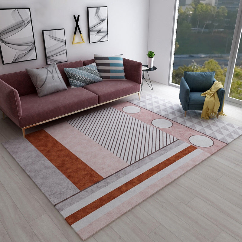 Multi Color Home Decoration Rug Nordic Colorblock with Lines Carpet Polypropylene Anti-Slip Backing Stain Resistant Washable Rug Pink Clearhalo 'Area Rug' 'Rug' 2106831