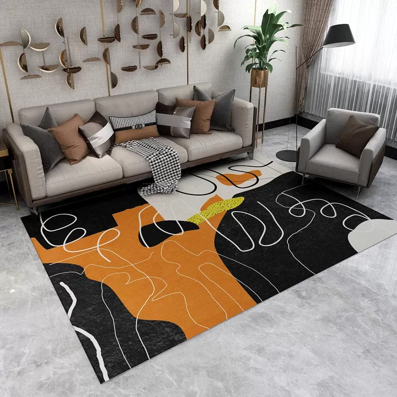 Casual Colorblock Abstract Rug Multicolor Minimalist Rug Polyester Stain Resistant Anti-Slip Machine Washable Carpet for Room Black Clearhalo 'Area Rug' 'Rug' 2106843