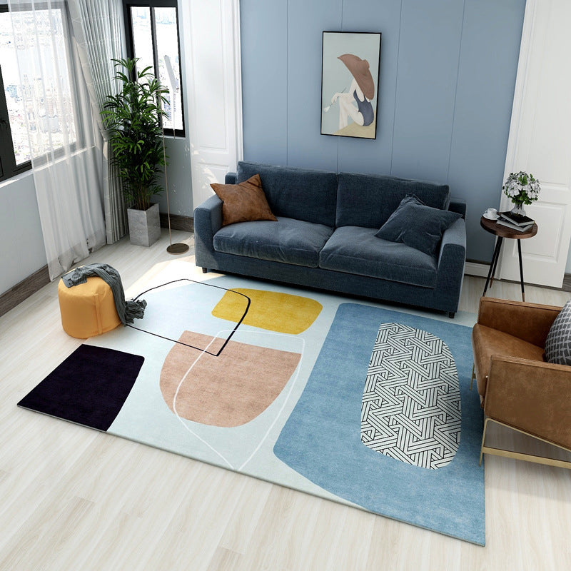 Multi Colored Geometrical Block Rug Synthetics Scandinavian Rug Machine Washable Pet Friendly Anti-Slip Rug for Family Room Blue Clearhalo 'Area Rug' 'Rug' 2106846