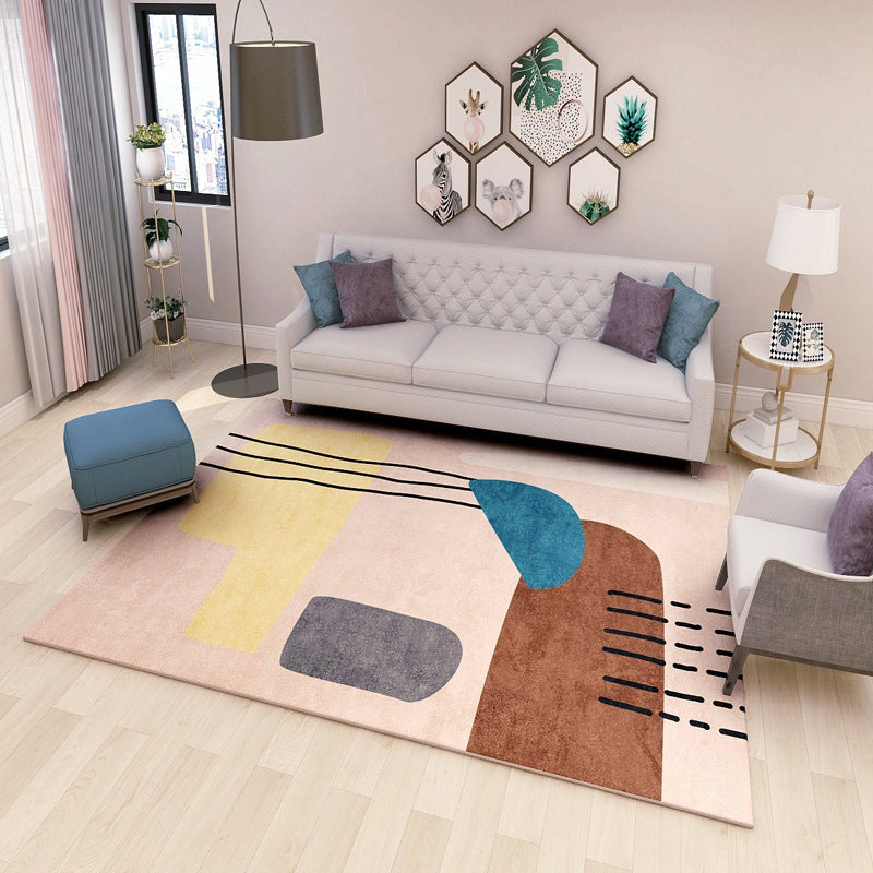 Multi Colored Geometrical Block Rug Synthetics Scandinavian Rug Machine Washable Pet Friendly Anti-Slip Rug for Family Room Coffee Clearhalo 'Area Rug' 'Rug' 2106851