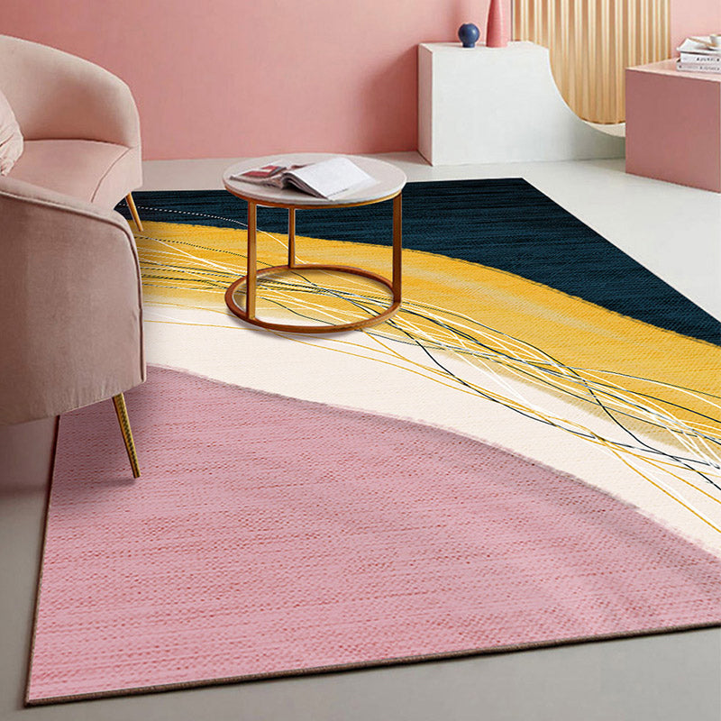 Retro Abstract Line Art Rug Multi Colored Mid-Century Rug Synthetics Washable Stain Resistant Anti-Slip Rug for Living Room Pink Clearhalo 'Area Rug' 'Rug' 2106940