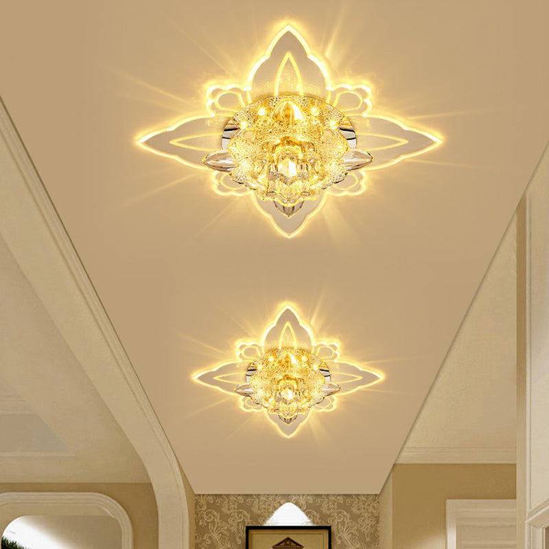 Floral Shaped Hallway LED Flush Mount Crystal Modern Flushmount Ceiling Light in Clear Clear Warm Clearhalo 'Ceiling Lights' 'Close To Ceiling Lights' 'Close to ceiling' 'Flush mount' Lighting' 2106948