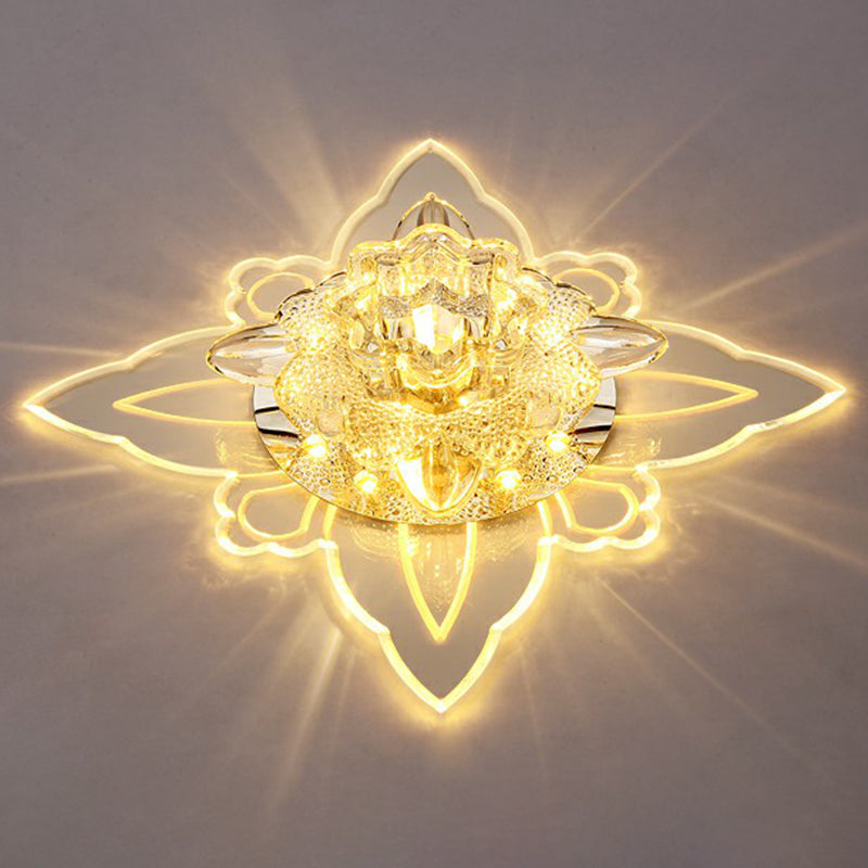 Floral Shaped Hallway LED Flush Mount Crystal Modern Flushmount Ceiling Light in Clear Clearhalo 'Ceiling Lights' 'Close To Ceiling Lights' 'Close to ceiling' 'Flush mount' Lighting' 2106949