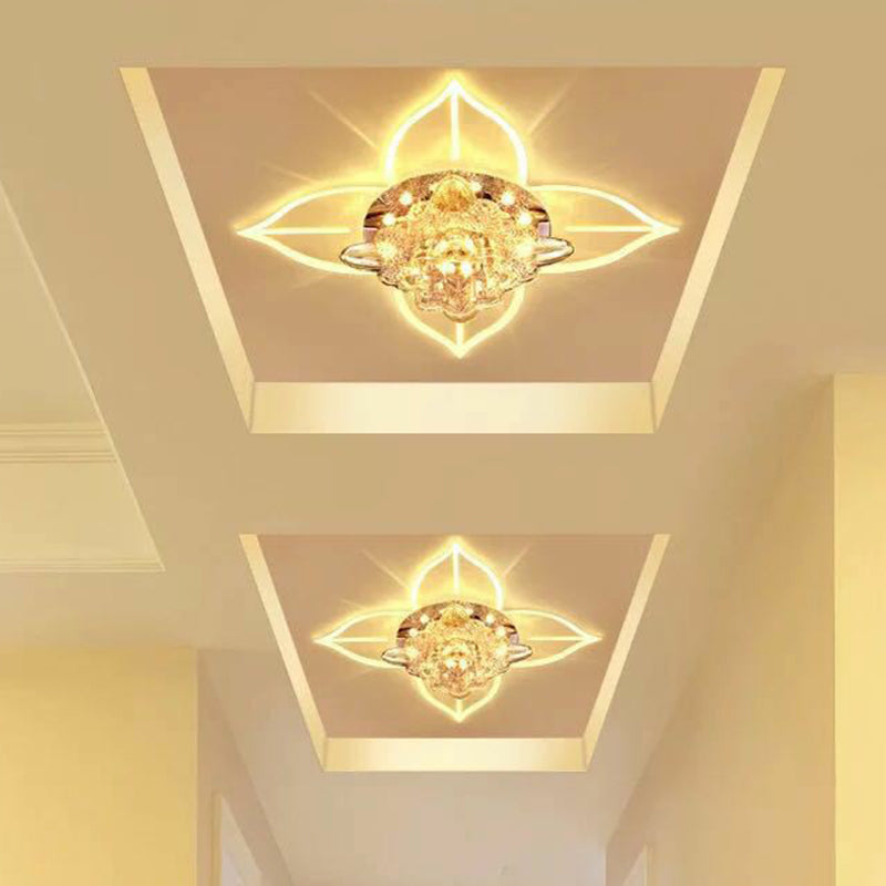 Contemporary Floral Flush Ceiling Light Crystal Corridor LED Flush Mount Lighting Fixture in Clear Clearhalo 'Ceiling Lights' 'Close To Ceiling Lights' 'Close to ceiling' 'Flush mount' Lighting' 2106959