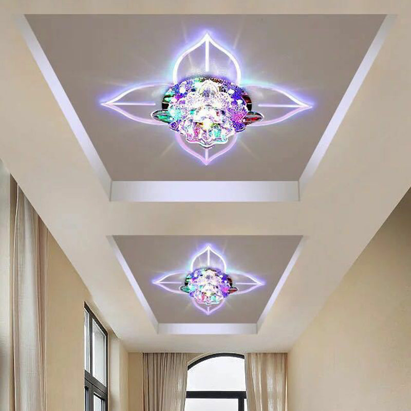 Contemporary Floral Flush Ceiling Light Crystal Corridor LED Flush Mount Lighting Fixture in Clear Clear Clearhalo 'Ceiling Lights' 'Close To Ceiling Lights' 'Close to ceiling' 'Flush mount' Lighting' 2106962