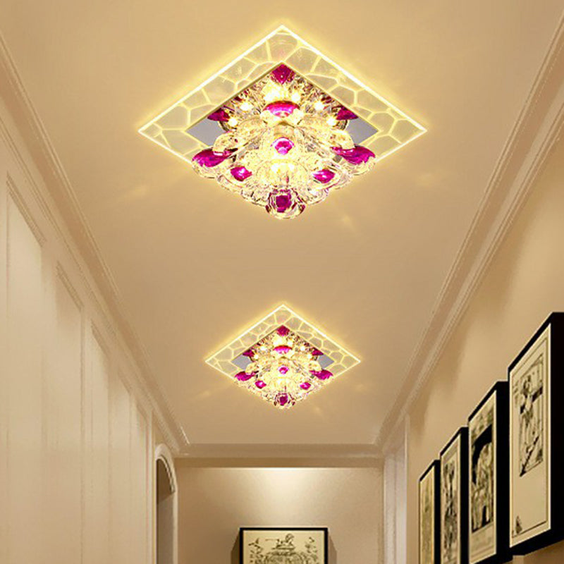 Crystal Square Flush Light Modern Style Clear LED Flush Ceiling Light Fixture for Corridor Clearhalo 'Ceiling Lights' 'Close To Ceiling Lights' 'Close to ceiling' 'Flush mount' Lighting' 2106974