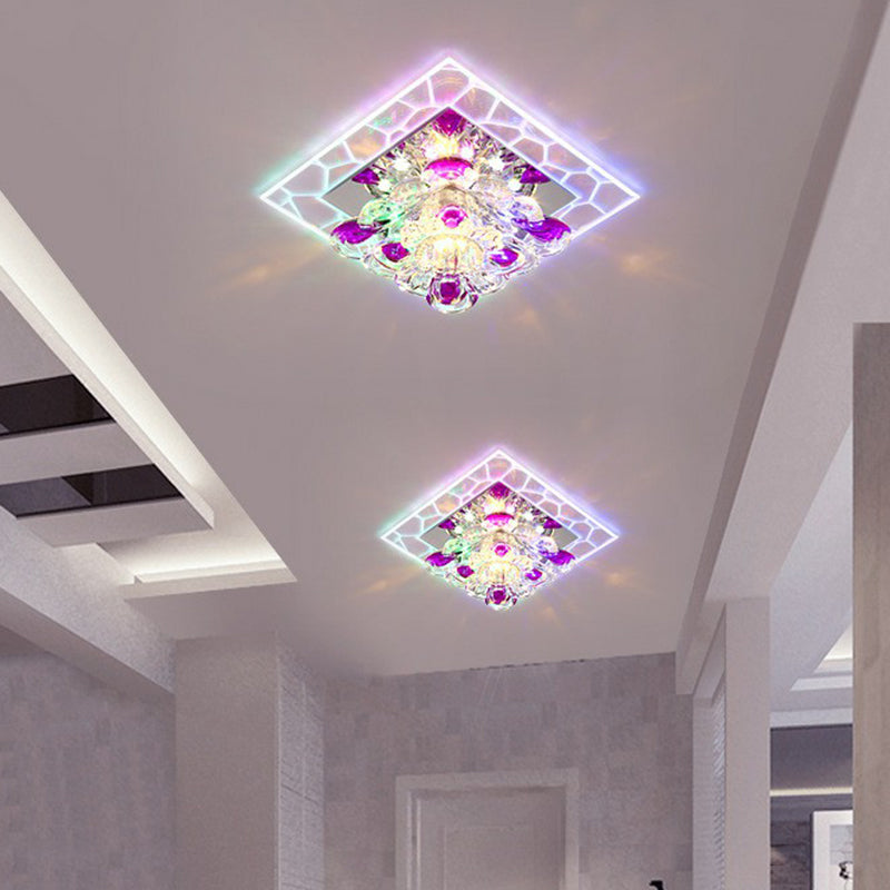 Crystal Square Flush Light Modern Style Clear LED Flush Ceiling Light Fixture for Corridor Clearhalo 'Ceiling Lights' 'Close To Ceiling Lights' 'Close to ceiling' 'Flush mount' Lighting' 2106976