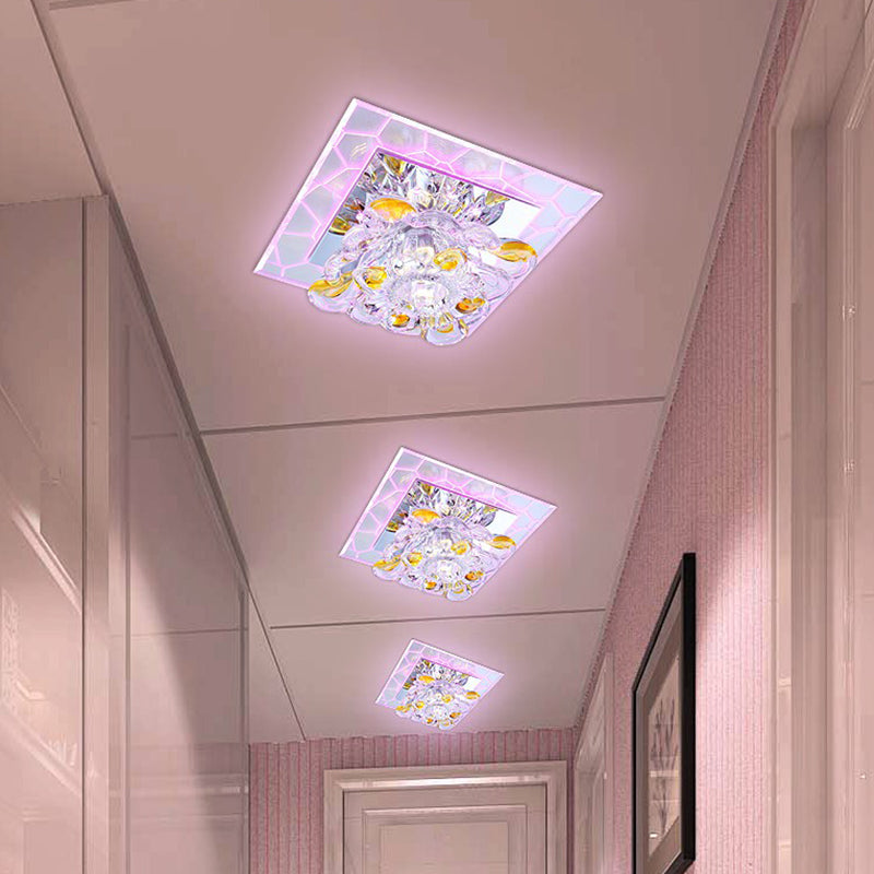 Clear Square LED Flush Mount Modern Crystal Flushmount Ceiling Light for Corridor Clear Purple Clearhalo 'Ceiling Lights' 'Close To Ceiling Lights' 'Close to ceiling' 'Flush mount' Lighting' 2106988