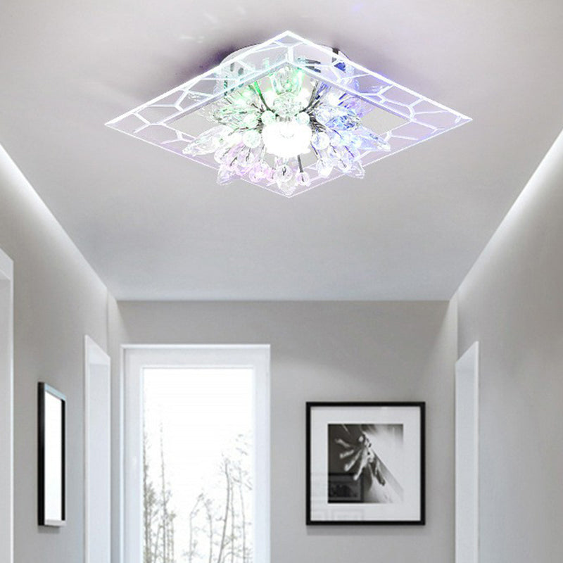 Modern Style Square Flush Light Crystal Hallway LED Flush Ceiling Light Fixture in Clear Clear Multi Color Clearhalo 'Ceiling Lights' 'Close To Ceiling Lights' 'Close to ceiling' 'Flush mount' Lighting' 2107012